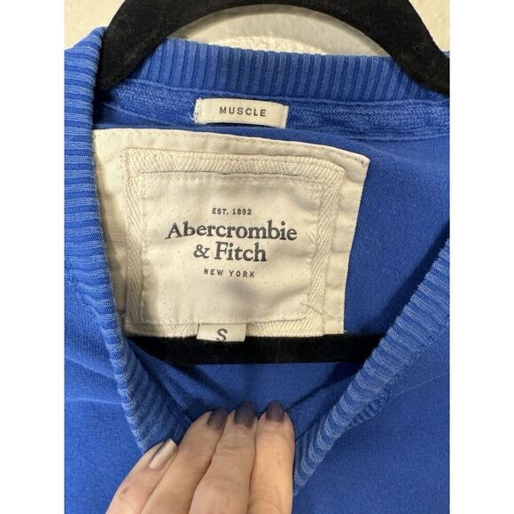 Abercrombie & Fitch Muscle Shirt Royal Blue w/ Moose Logo 100% Cotton Mens S - Picture 3 of 3